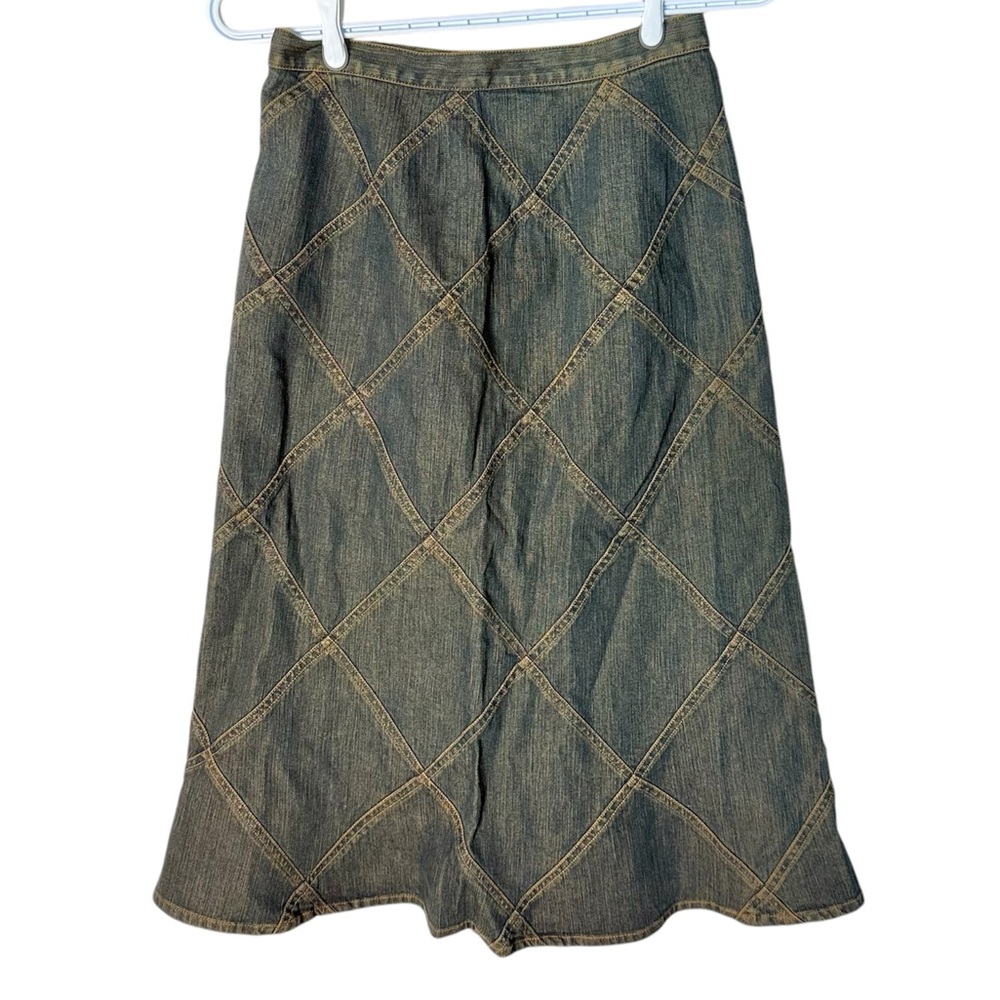 GIVY Denim Jean Midi Skirt A-line Diamond Pattern Tinted Wash Size Small
